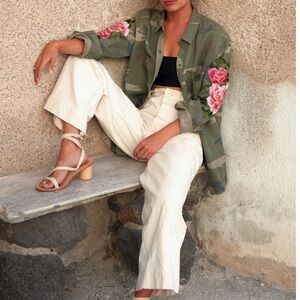 Rails Marcel button down Camo Shirt with Floral Embroidery